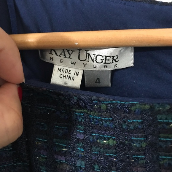 Kay Unger New York Cap Sleeve Blue Tweed Dress 4 - Picture 5 of 9